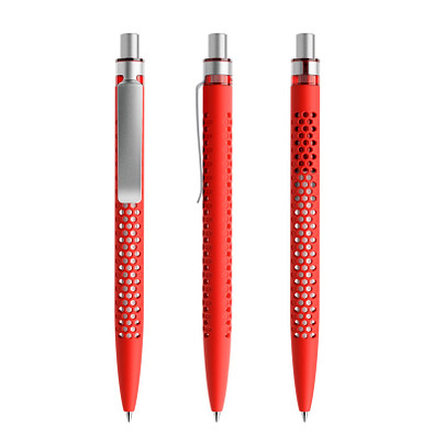 prodir® Druckkugelschreiber QS40 Soft Touch PRS Push, blaue Mine, rot/silber satiniert prodir® Druckkugelschreiber QS40 Soft Touch PRS Push, blaue Mine, rot/silber satiniert