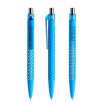prodir® Druckkugelschreiber QS40 Soft Touch PRT Push, blaue Mine, cyanblau/silber poliert