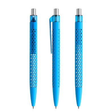 prodir® Druckkugelschreiber QS40 Soft Touch PRT Push, blaue Mine, cyanblau/silber satiniert