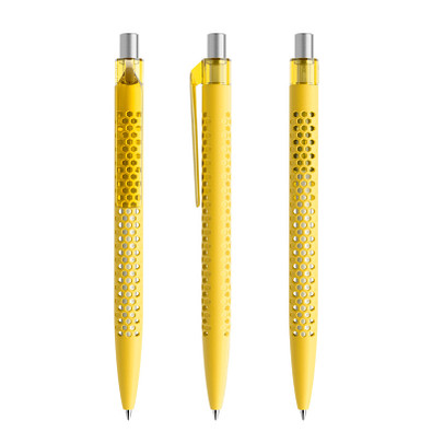 prodir® Druckkugelschreiber QS40 Soft Touch PRT Push, blaue Mine, gelb/silber satiniert