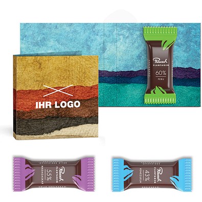 Rausch Plantagen Minis in Klappkarte klein, Peru Kakao vegan, inkl. Druck