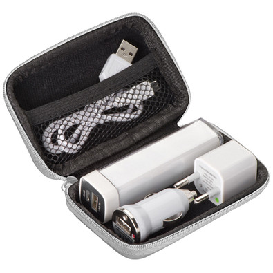 Reise-USB-Set, 2.200 mAh, weiss