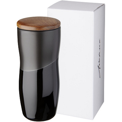 Reno doppelwandiger Keramikbecher, 370 ml, schwarz Reno doppelwandiger Keramikbecher, 370 ml, schwarz