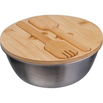Salatschüssel mit Bambusdeckel ROZALIA, silbergrau
