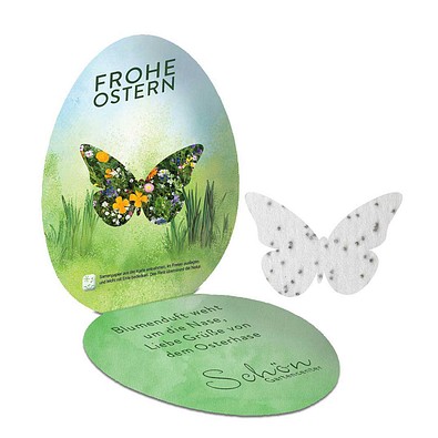 Samenpapier in Klappkärtchen Ei, Schmetterling, 2-seit. Druck