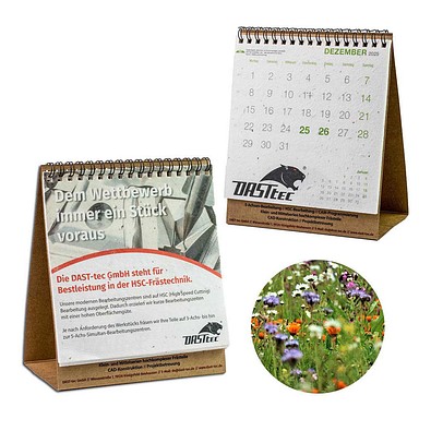 Samenpapier-Tischkalender, Weihnachten, Wildblumenmischung, 1-seit. Druck