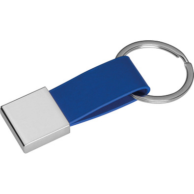 Schlüsselanhänger mit Kunstleder-Bändchen, blau Schlüsselanhänger mit Kunstleder-Bändchen, blau