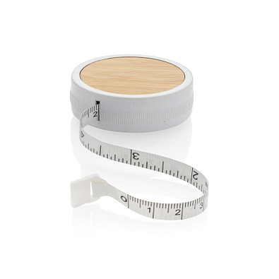 Schneidermaßband aus RCS recyceltem Kunststoff und Bambus, weiß, braun
