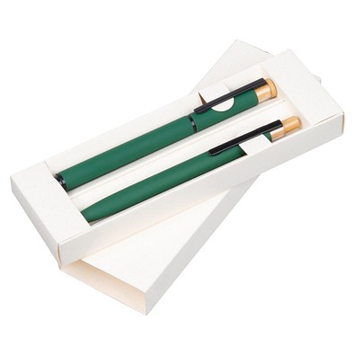 Schreibset mit Kugelschreiber und Rollerball aus recyceltem Aluminium , dunkelgrün