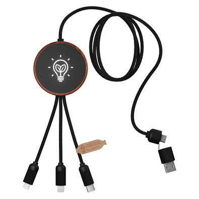 SCX.design C40 5-in-1 Ladekabel aus rPET mit 10W Ladepad und Leuchtlogo, holz