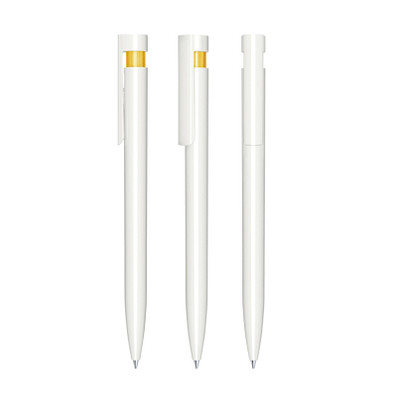 senator® Druckkugelschreiber Liberty Polished Basic, blaue Mine, weiß/gelb 7408