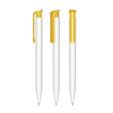 senator® Druckkugelschreiber Super Hit Polished Basic, blaue Mine, weiß,gelb 7408