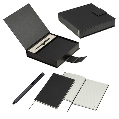 Set aus Notizbuch und Kugelschreiber , schwarz