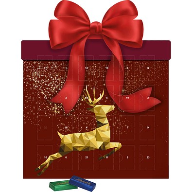 Shape Adventskalender Geschenk, Lindt Schokotäfelchen, Rentier, Gold