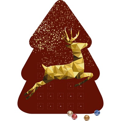 Shape Adventskalender Tannenbaum, Lindt LINDOR Minikugeln, Rentier, Gold