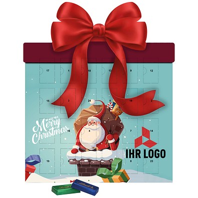 Shape Adventskalender Geschenk, Lindt Schokotäfelchen, Weihnachtsmann im Kamin