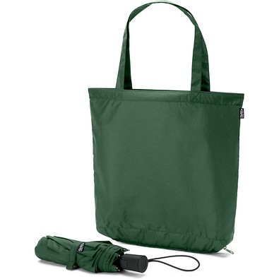 SKYLAR. 2-in-1-Regenschirm mit Einkaufstasche inklusive. Dieser ist aus recyceltem Polyester, Dunkelgrün