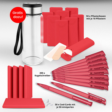 Werbe-Sparset Made in Germany, 301-tlg., inkl. Druck, rot-gefrostet Werbe-Sparset Made in Germany, 301-tlg., inkl. Druck, rot-gefrostet