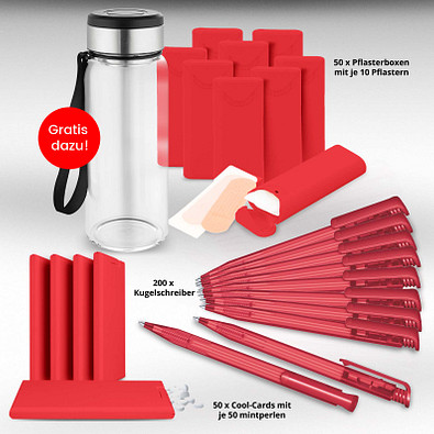 Werbe-Sparset Made in Germany, 301-tlg., inkl. Druck, rot-gefrostet Werbe-Sparset Made in Germany, 301-tlg., inkl. Druck, rot-gefrostet