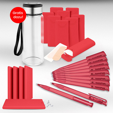 301-tlg. Werbe-Sparset Made in Germany, inkl. Druck, rot-gefrostet 301-tlg. Werbe-Sparset Made in Germany, inkl. Druck, rot-gefrostet