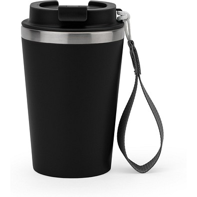 SPITZ. Reisebecher aus Edelstahl (90 % recycelt) und Außenwand aus PP mit matter Oberfläche 440 ml, Schwarz
