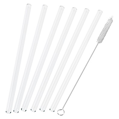 Strohhalm-Set aus 6 Glas-Trinkhalmen mit Reinigungsbürste