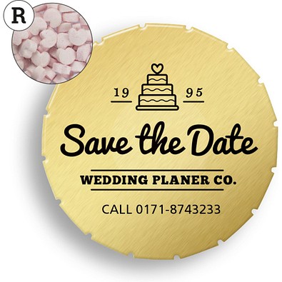 Super Mini Clic Clac Box, 12 g, Erdbeerdragees Herzform, gold, inkl. Druck