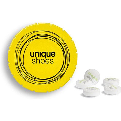 Super Mini Clic Clac Box, 12 g, Sweetprints Pfefferminz, PMS Yellow C, inkl. Druck