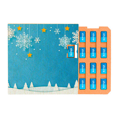 Täfelchen Adventskalender ECO, Graspapier, Papier Inlay, share Schokotäfelchen, inkl. Druck