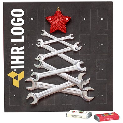 Täfelchen Adventskalender, share Schokotäfelchen, Schraubenschlüssel-Tanne