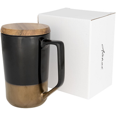 Tahoe Keramikbecher mit Holzdeckel, 470 ml, schwarz Tahoe Keramikbecher mit Holzdeckel, 470 ml, schwarz
