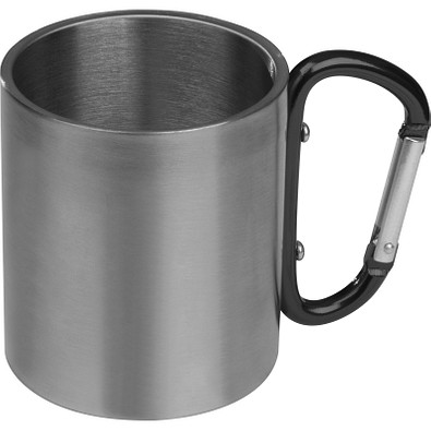 Tasse aus Metall mit Karabinerhaken, schwarz