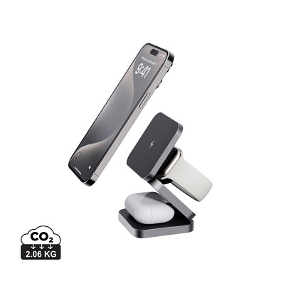 Terra faltbares 3-in-1 15W Charger aus RCS rec. Aluminium, grau