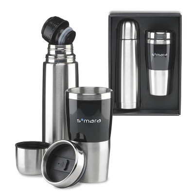 Thermo-Geschenkset, Flasche 500 ml, Becher 480 ml, silber Thermo-Geschenkset, Flasche 500 ml, Becher 480 ml, silber