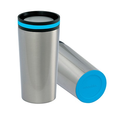 Thermobecher RETUMBLER-myDRINQEO, silber/hellblau