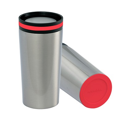 Thermobecher RETUMBLER-myDRINQEO, silber/rot