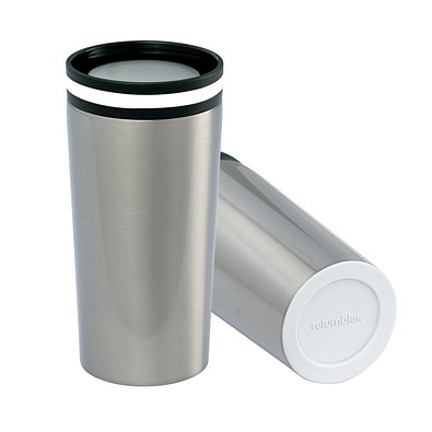 Thermobecher RETUMBLER-myDRINQEO, silber/weiß
