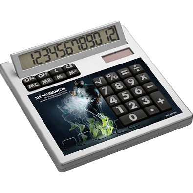 Tischrechner Eigendesign mit 12 Digits aus Kunststoff, weiss Tischrechner Eigendesign mit 12 Digits aus Kunststoff, weiss