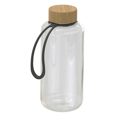 Trinkflasche Natural inkl. Strap, 1000 ml, transparent/schwarz