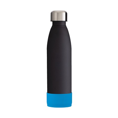 Trinkflasche RETUMBLER-myTOULON GLASS, schwarz, Sleeve hellblau