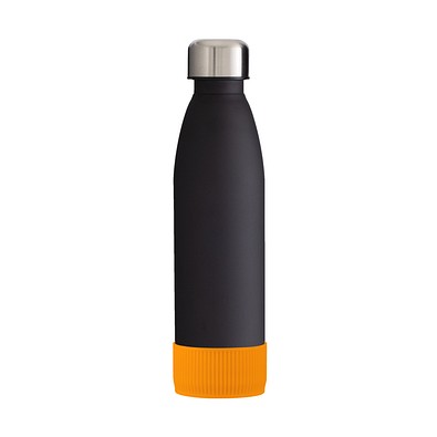 Trinkflasche RETUMBLER-myTOULON GLASS, schwarz, Sleeve orange