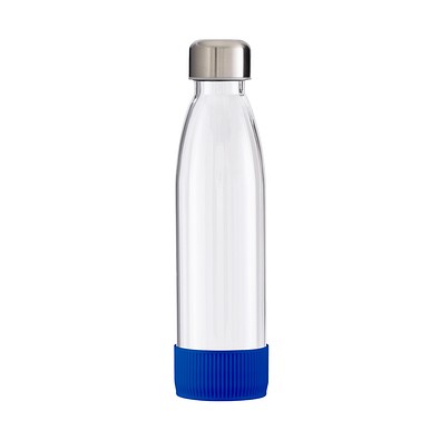 Trinkflasche RETUMBLER-myTOULON GLASS, transparent, Sleeve blau