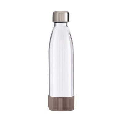 Trinkflasche RETUMBLER-myTOULON GLASS, transparent, Sleeve braun