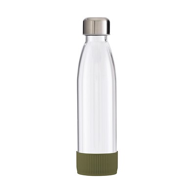 Trinkflasche RETUMBLER-myTOULON GLASS, transparent, Sleeve dunkelgrün