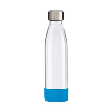 Trinkflasche RETUMBLER-myTOULON GLASS, transparent, Sleeve hellblau