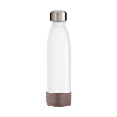 Trinkflasche RETUMBLER-TOULON GLASS, weiß, Sleeve braun
