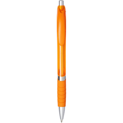 Turbo Druckkugelschreiber mit Gummigriff, blaue Mine, orange Turbo Druckkugelschreiber mit Gummigriff, blaue Mine, orange
