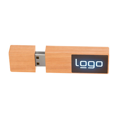 USB-Stick Holz mit Leuchtlogo, 16 GB, bambus