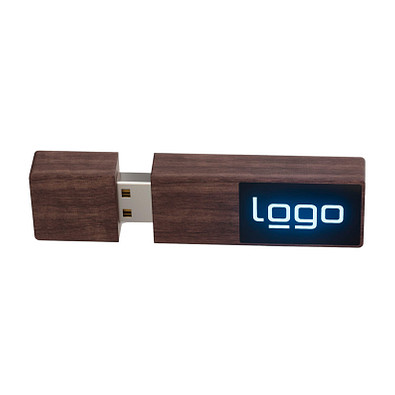 USB-Stick Holz mit Leuchtlogo, 64 GB, walnuss