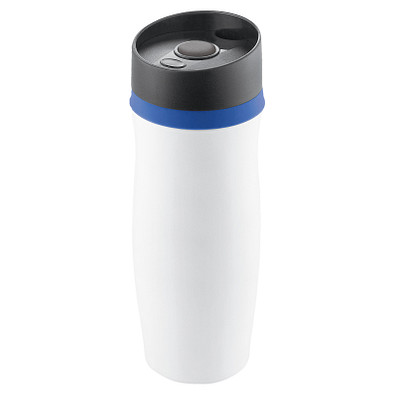 METMAXX® Vakuum-Thermobecher Metall, 400 ml, weiß/blau